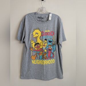 Sesame Street Gray Short Sleeve T Shirt with Colorful Characters Large NWT